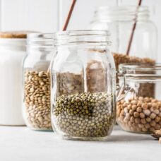 Jars of dried beans and lentils