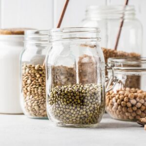 Jars of dried beans and lentils